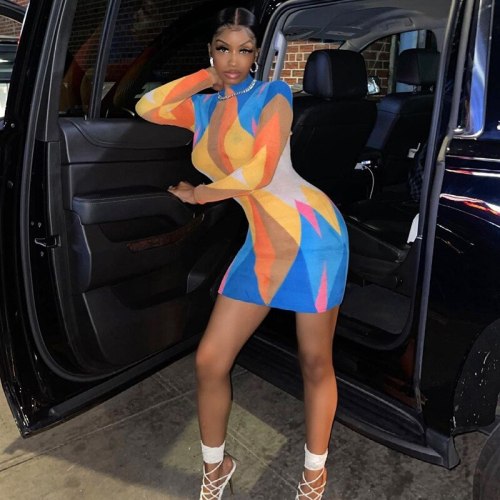 Sexy Patchwork Knitted Long Sleeve Bodycon Dresses YL88802