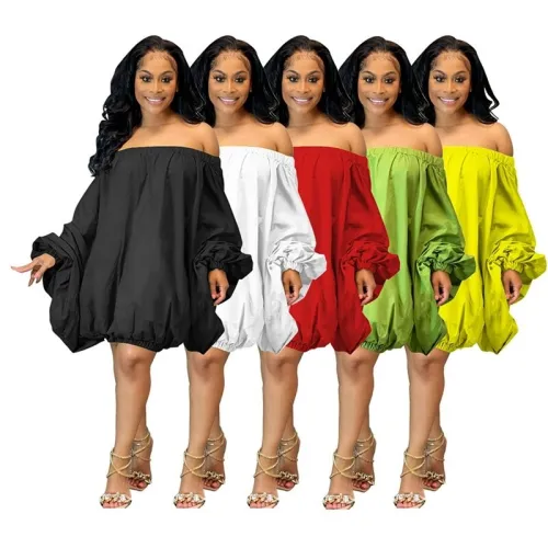 Sexy Off Shoulder Loose Fashion  Long Sleeve Mini Dresses D88117