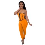 Sexy Strapless Patchwork Hollow Back Bodysuit Bodysuits Outfit Outfits M2098