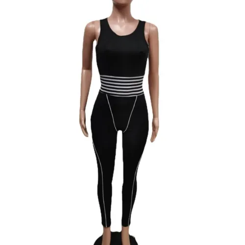 Sexy Striped Printed Tank Bandage Bodysuit Bodysuits Outfit Outfits F8332