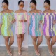 Sexy Striped Off Shoulder Bodycon Irregular Backless Dresses VK2145