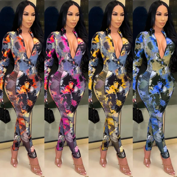 Sexy Print O-Neck Long Sleeve Bodysuit Bodysuits Outfit Outfits C5180