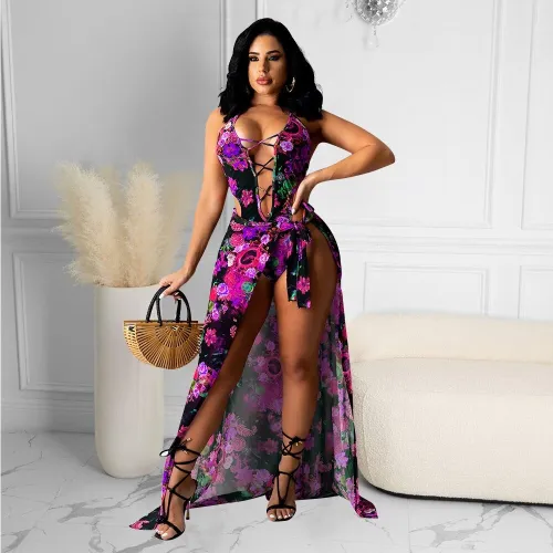 Fashion Sexy Temperament Tight Waist Show Thin Print Mesh Dress Dresses DJ34