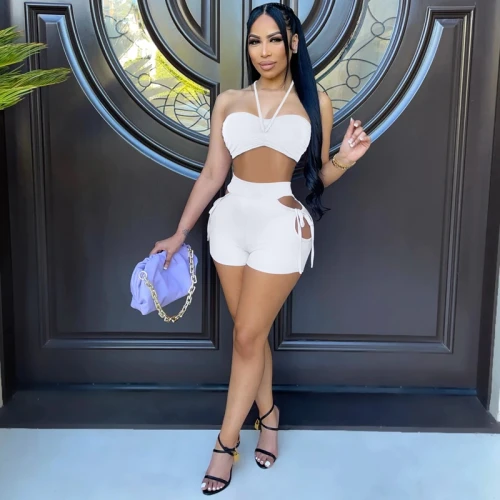 Sexy 2 Piece Halter Crop Bodysuit Bodysuits Outfit Outfits 8102