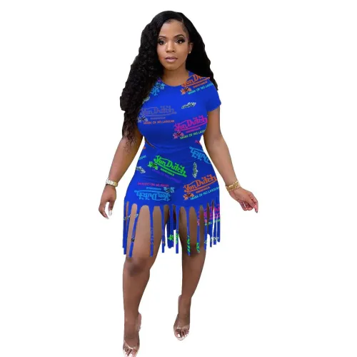 Fashion Letter 2 Piece Set Tassel High Waist Bodysuit Bodysuits Outfit Outfits M6535
