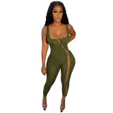 Sexy Lace Up Hollow Out Bodycon Backless Bodysuit Bodysuits Outfit Outfits C5245