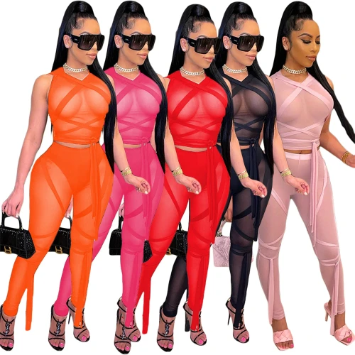 Ribbons See Through Mesh 2 Piece Sets Bodysuit Bodysuits Outfit Outfits CN010718
