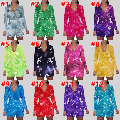 Sexy Long Sleeve Printed 12 Constellations Bodysuit Bodysuits Outfit Outfits D945061