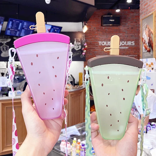 Summer Plastic Straw Popsicle  Cute Ice Cream Portable Kids Water Bottles