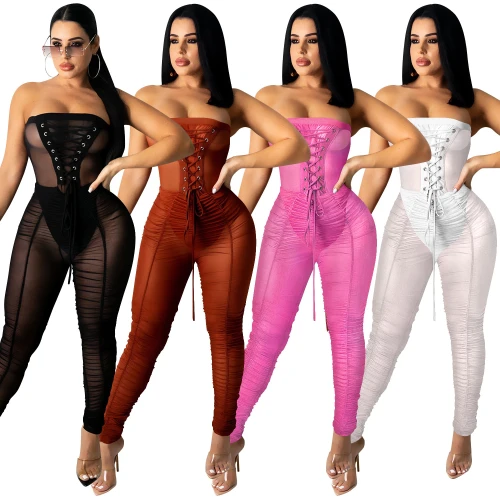 Sexy Wrapped Chest Shoulder See Through Mesh Bodysuit Bodysuits Outfit Outfits X5183