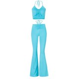 Sexy Fashion Drawstring Halter High Waist Flare Bodysuit Bodysuits Outfit Outfits S114448H