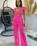 Sexy Ruched Crop Top and Wide Leg Pant Suits Bodysuit Bodysuits Outfit Outfits ZM9030