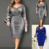 Stylish V-neck Panels Shine Dress Dresses F1950