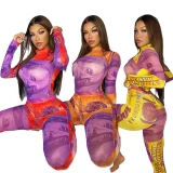 Sexy Full Sleeve Print Slim Bodysuit Bodysuits Outfit Outfits GT9933