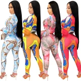 Fashion Print Turn-Down Collar Shirt Trousers Bodysuit Bodysuits Outfit Outfits X3711