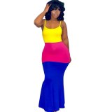 Sexy Patchwork Color Contrast  Hollow Out Off Shoulder Package Hip Tight Dresses JB9235