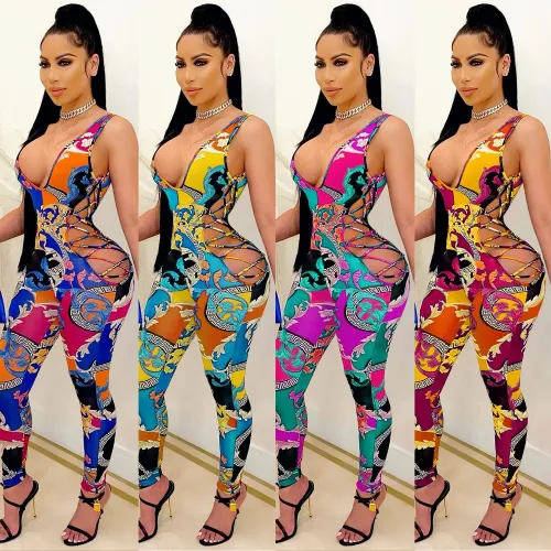 Fashion Hollow Print Bodysuit Bodysuits Outfit Outfits C5109