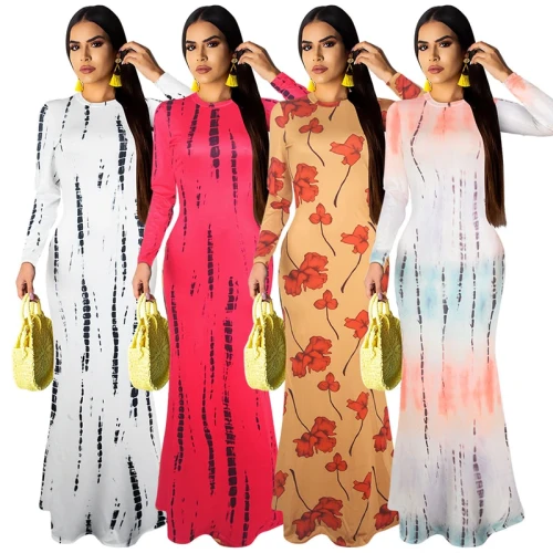 Sexy Tie Dye Bodycon Long Sleeve Dress Dresses 2067