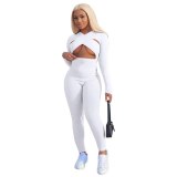 Sexy Hollow Cross Long Sleeve Fitness Pants Bodysuit Bodysuits Outfit Outfits 5063