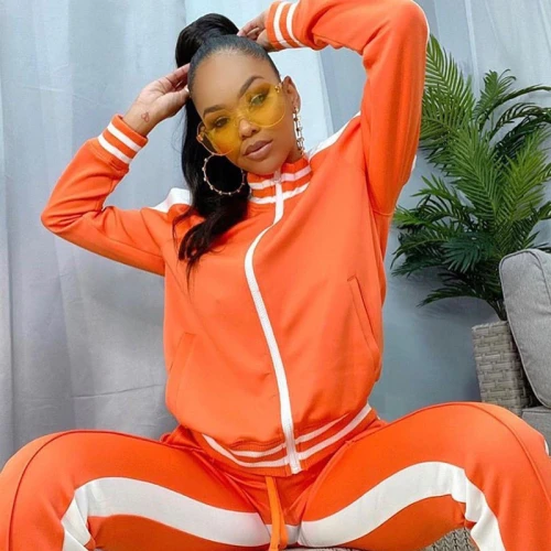 Women Zip Cold Shoulder Casual Tracksuit Tracksuits A999