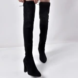 Woman Stretch Fabrics High Heel Slip on Pointed Toe Long Boots JT16991010