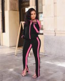 Women Zip Cold Shoulder Casual Tracksuit Tracksuits A999