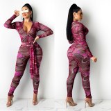 Fashion Sexy Net Yarn Printing Bodysuit Bodysuits Outfit Outfits X5208