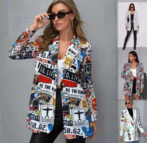 Fashion Vintage Letter Irregular Printing Jacket Coats 2024#