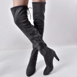 Woman Stretch Fabrics High Heel Slip on Pointed Toe Long Boots JT16991010