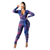 Fashion Sexy Net Yarn Printing Bodysuit Bodysuits Outfit Outfits X5208