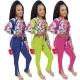 Sexy Printed Long Sleeve Slit Flare Bodysuit Bodysuits Outfit Outfits J6217