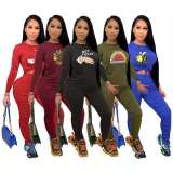 Fashion Cartoon Print Loose O-neck Bodysuit Bodysuits Outfit Outfits BN7126