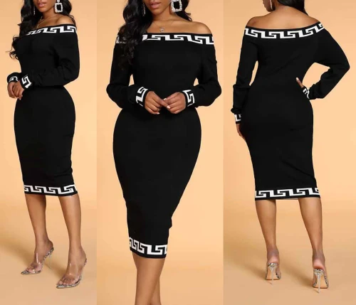 Fashion One Shoulder Leisure Plain Color Stitching Printing Dress Dresses DP8768