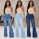 Women High Waist Hem Metal Decoration Jeans Pant Pants PD9515