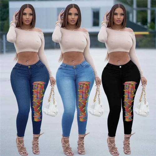 Fashion Sexy Elastic High Waist Pencil Jeans Pants PD9400