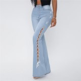 Women Vintage High Waist Fashion Stretch Flare Jeans Pants PD9397+PD9396