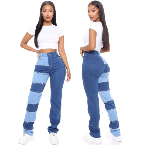 Fashion Patchwork High Waist Jeans Pants y6606
