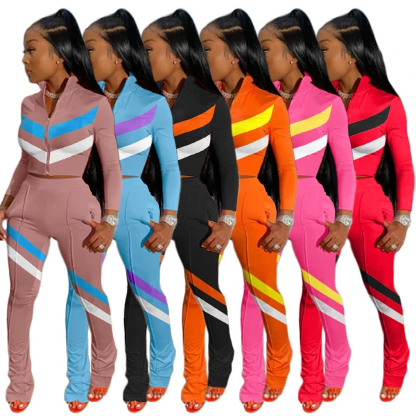 Women's Patchwork Two Piece Set Long Sleeve Bodysuit Bodysuits Outfit Outfits S5006