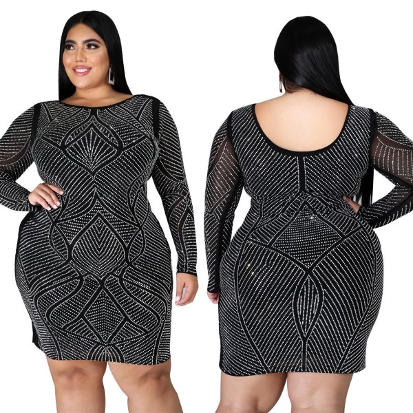 Fashion Diamond Perspective Mesh Sexy Dress Dresses YF128899