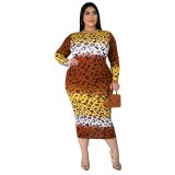 Sexy Long Sleeve Leopard Plus Size Dress Dresses 892839