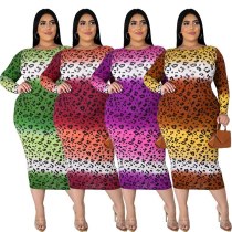 Sexy Long Sleeve Leopard Plus Size Dress Dresses 892839