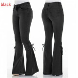 Fashion Mid Waist Flare Lace Up Slim-fit Stretch Jeans Pant Pants  XS0040