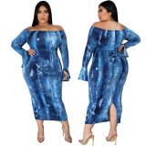 Women High Waisted Slash Neck Off Shoulder Sexy Dress Dresses YF1290101