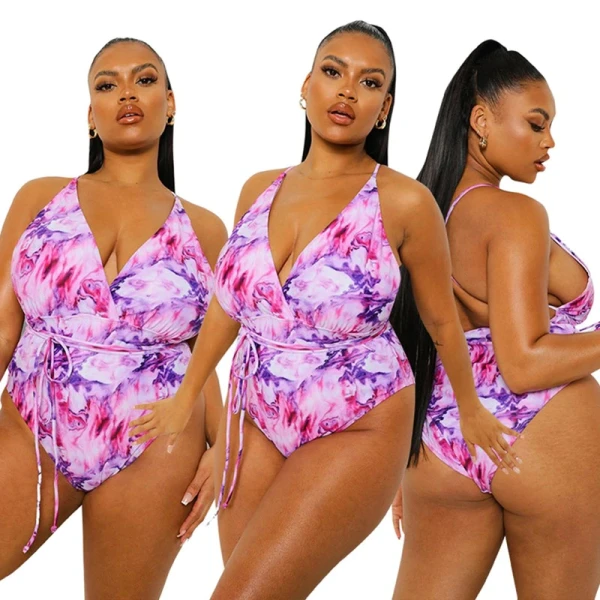 Plus Size Sexy One Piece Pink Stretch Swimsuit Swimsuits 6806