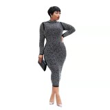 Fashion Long Sleeve Mesh Hot Drill Dress Dresses TZ0006