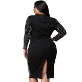 Women Long Sleeve O-neck Knee-length Dress Dresses A150