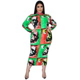 Sexy Colorful Digital Printing Clubwear O-neck High Waist Bodycon Dresses N7302