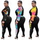 Plus Size Tie Dye Patchwork Strech Bodysuit Bodysuits Outfit Outfits S3872