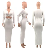 Sexy Rib Long Sleeve Hollow Out Trendy Bandage Dresses PH1240