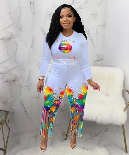 Fashion Lip Splash Print Bodysuit Bodysuits Outfit Outfits JH272
